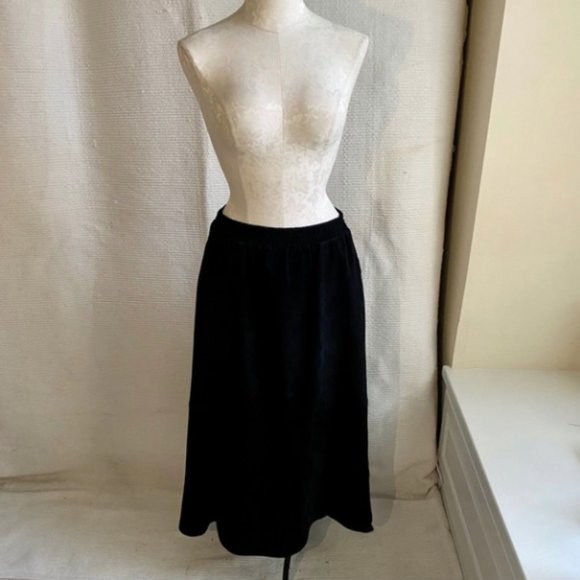 Vintage 70s 80s Suede Leather Midi Skirt Black - Picture 8 of 8